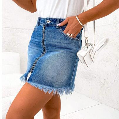 Gonna in denim con cerniera, tasche in denim sexy, moda quotidiana, primavera estate autunno