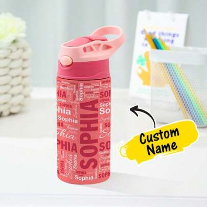 1 Pezzo Borraccia personalizzata in acciaio inossidabile con cannuccia in silicone, borraccia personalizzata, 12oz - 350ml, tazza isolata con nome per