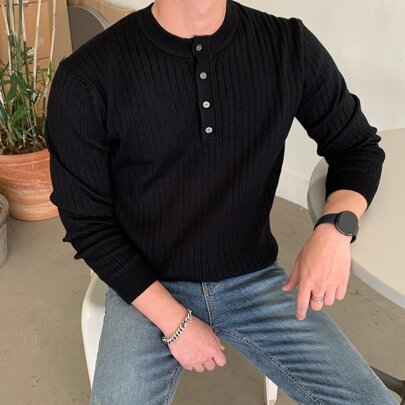 Maglione a mezza zip in maglia a costine autunnale per uomo