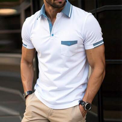Polo da uomo casual da pendolare con blocchi di colore a maniche corte, polo da uomo, camicia polo da uomo, polo da uomo, polo da uomo, maglietta polo