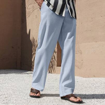 Pantaloni casual in lino a gamba dritta Manfinity Nomadique, pantaloni di moda versatili, pantaloni bianchi da uomo, abbigliamento da uomo, pantaloni