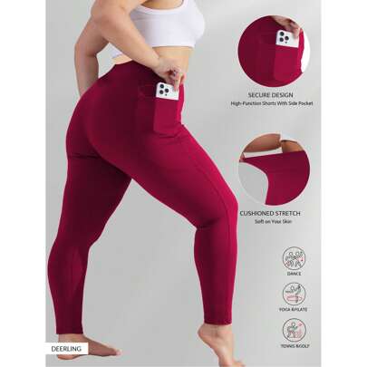 Leggings con tasche per donna taglie comode, vita alta opaca, leggings per controllo pancia, leggings sportivi vita alta, tights fitness running con t