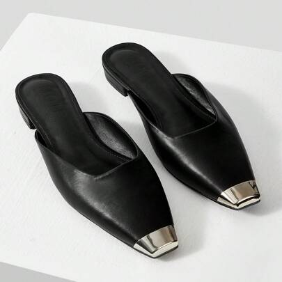 CIABATTINE MINIMALISTE PER DONNA, SCARPE ELEGANTI PIATTE NERE PER VACANZE, SALDI ESTIVI, Ognissanti, NATALE