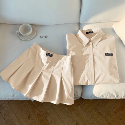 2 pezzi Set Donna: Blusa e Gonna Plissettata