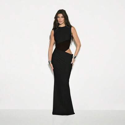 Elegante vestito da sera lungo Bodycon con taglio, abito da sera da designer per occasioni speciali, alta moda, vestito da sera lungo fino a terra att