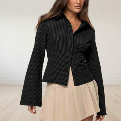 Camicie a maniche lunghe a righe da donna, informali e sexy
