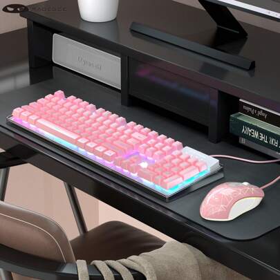 Combo Tastiera E Mouse Per Giochi Magegee, Tastiera K1 Con Retroilluminazione Rgb A Led Con 104 Tasti Per Pc/portatile (rosa)
