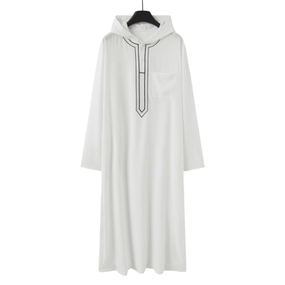 Thobes ampi tradizionali da uomo, Abaya casual a maniche lunghe con cappuccio ricamato, Thobes musulmani casual, Abaya per il tempo libero