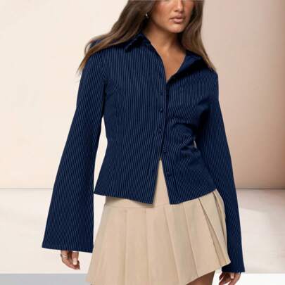 Camicie a maniche lunghe a righe da donna casual e sexy