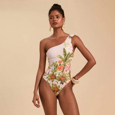 Costume da bagno intero da donna con stampa floreale e di piante tropicali, adatto per vacanze al mare, costumi da bagno per donna, abiti estivi da do