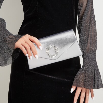 Borsa a mano con glitter Vincy Luxury Dinner, Evening Bag Glamorous, elegante, squisita, lussuosa, decorata con rhinestone metallici e con catena a pa