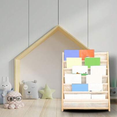 Libreria in legno per bambini, scaffale per libri per asilo nido, scaffale per libri per bambini con 5/7 ripiani, scaffale per libri per bambini con l