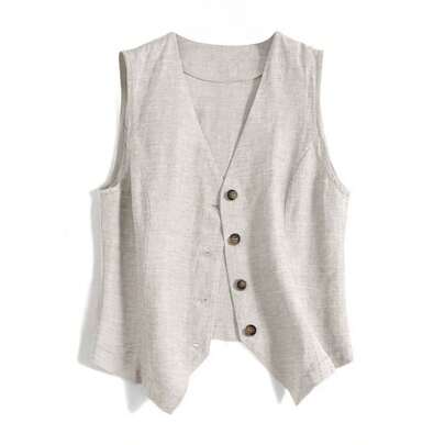 Gilet casual in lino da donna, giacca corta, primavera/estate