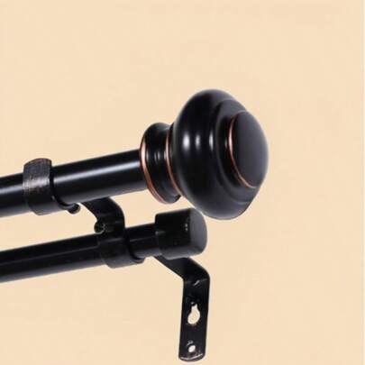1 asta per tende da finestra nera, regolabile da 80 a 200 cm, diametro di 1 pollice, set asta doppia per tende con finiture classiche, adatta per fine