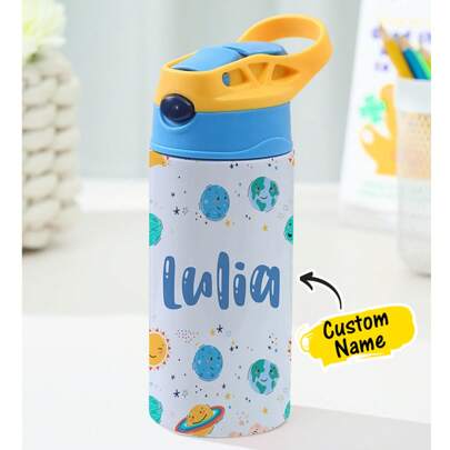 1 Borraccia in acciaio inossidabile personalizzata con cannuccia in silicone, borraccia personalizzata, 12oz - 350ml, tazza isolata con nome personali