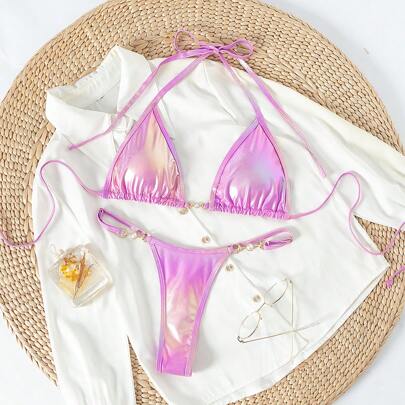 Set bikini da spiaggia estivo a triangolo con spalline sfumate, set bikini a triangolo, set bikini micro, top bikini