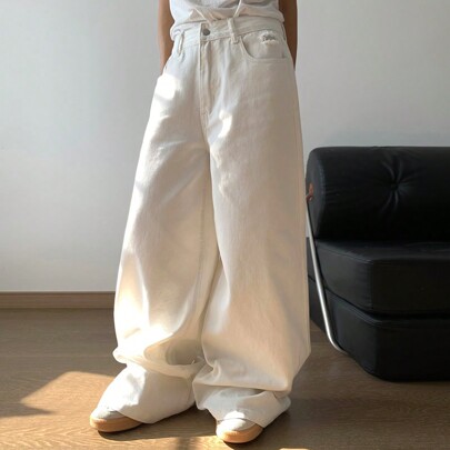 Jeans wide leg larghi e comodi da donna con tasche, versatili, jeans baggy