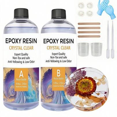 Kit di resina epossidica cristallina da 500 ml - Kit di resina epossidica per top tavolo - Resina epossidica per stampi in resina, top tavolo, resina