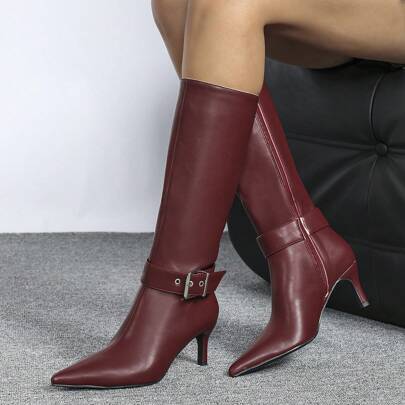 Abbinabile a vestiti, stivaletti bordo rosso eleganti e confortevoli, versatili, con tacco a spillo e punta affusolata, stivali sopra il ginocchio, st