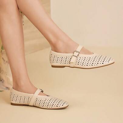 Ballerine traspiranti a punto, stile retrò "mary janes", scarpe piatte casual alla moda e confortevoli per le donne