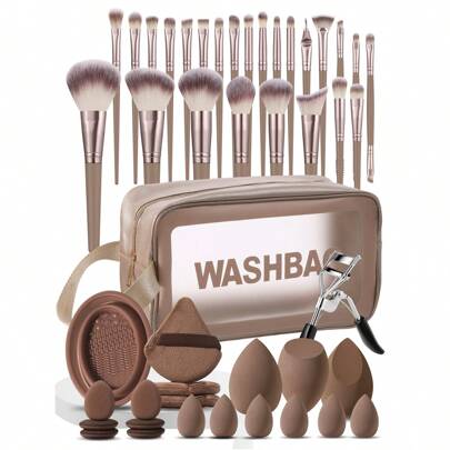 46 pezzi Set pennelli professionali per il trucco, include 25 pennelli per trucco (fondotinta, cipria, blush, illuminante, ombretto, ciglie, eyeliner,