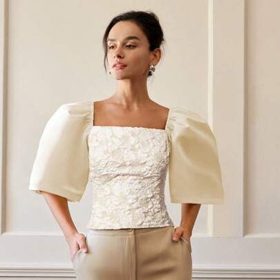 Crop top con maniche a palloncino stile moderno Filipiniana da donna
