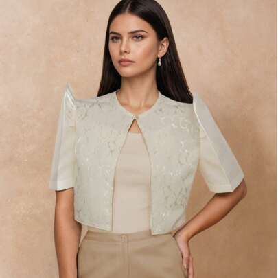 Blusa casual elegante di stile filipiniana moderna per donna, a maniche corte