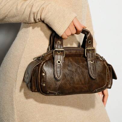 Borsa a mano in pelle marrone vintage