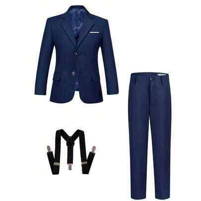 Completo da ragazzo per adolescenti, 3 pezzi, abito da cerimonia, smoking, look da paggetto, abito da matrimonio, blazer, pantaloni, bretelle, tuta da