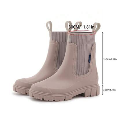 Stivali da pioggia impermeabili di colore unito da donna, nuovi stivali alla moda con punta tonda per uso esterno, stivali da pioggia antiscivolo per
