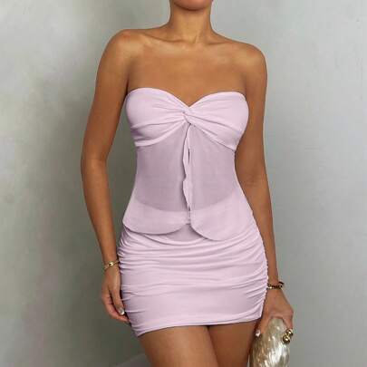 2 completi sexy bianchi, senza maniche, arricciati, trasparenti, adatti per uscire, compleanni, feste di vacanza, appuntamenti romantici per donna, co