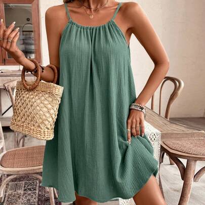 Vestito da spiaggia estivo da donna in stile boho, verde essenziale, abito estivo, vestito essenziale per la stagione dei matrimoni, vestito verde con