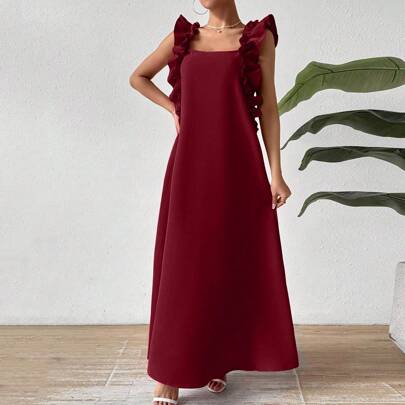 Vestito casual oversize da donna con volant, abbigliamento da donna casual lungo