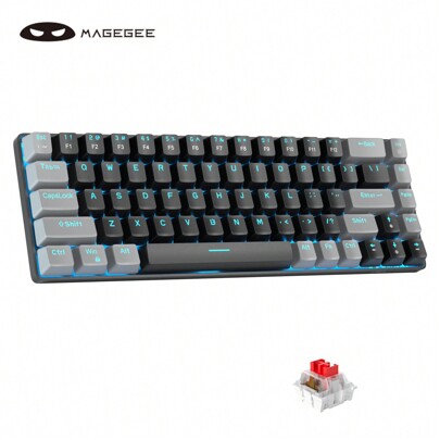 Tastiera meccanica da gioco MageGee Box 60% con interruttore rosso, 68 tasti, cablata, con connettore rimovibile di tipo C, retroilluminazione LED blu