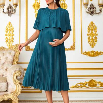 Elegante vestito di maternità plissettato di colore solido, estivo