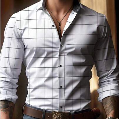 Camicia classica alla moda senza confini per uomo! Camicia a quadri che guida il nuovo stile di abbigliamento oltre confine, camicia button-down a man
