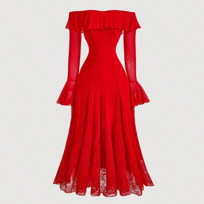 Abito lungo da donna rosso con spalle scoperte, abiti da donna autunnali, abito per invitati a matrimoni autunnali, abito rinascimentale, abito lungo
