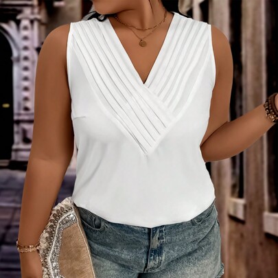 Taglia Forte Donna Moda Canotta Estate Solido Semplice