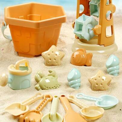 Set di giocattoli da spiaggia 2025 nuovo, multifunzionale, pala da sabbia creativa pieghevole a cubo, stampi divertenti a forma di animali, arancione