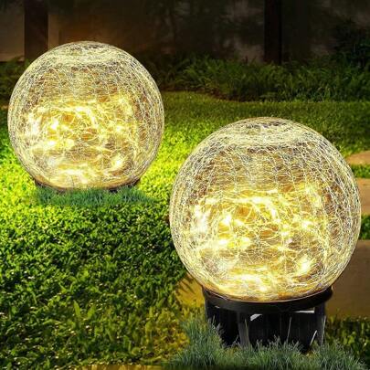 1 pezzo Sfera di vetro crepato a energia solare, illuminazione decorativa da giardino e prato, facile da installare, luce ambiente calda e multicolore