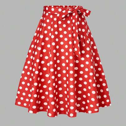 Gonna a campana con stampa a pois e cintura, adatta per vestiti da Capodanno