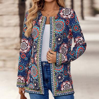 Giacca donna stampata con imbottitura, giacche autunnali, abbigliamento donna autunnale, giacche da donna primaverili/autunnali di stile boho, con man