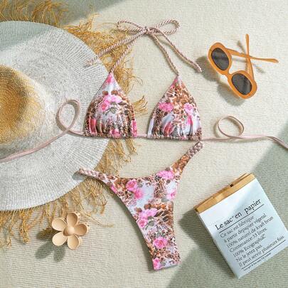 Costumi da bagno estivi per donna, bikini, abbigliamento da spiaggia, outfit per vacanze, abbigliamento da spiaggia per donna, set di bikini con motiv