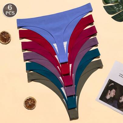 6 pezzi/confezione Perizomi senza cuciture da donna, in cotone traspirante, sexy, ad asciugatura rapida, biancheria intima sportiva comoda
