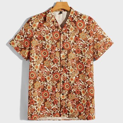 Camicia hawaiana da uomo con colletto alla coreana e stampa floreale