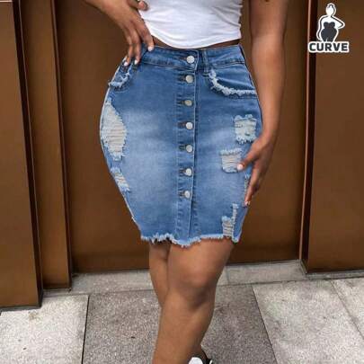 Minigonna aderente in denim strappato sexy per donna