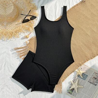 1 pezzo Costume da bagno intero carino per ragazze adolescenti, costume da bagno sportivo intero per ragazze, costume da bagno intero pantaloncino da