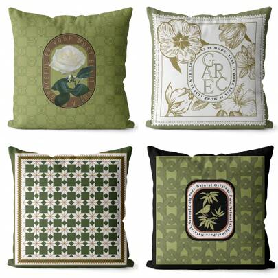 Set di 4 federe per cuscini, 45x45 cm, federa decorativa per cuscino divano per camera da letto, divano, poltrona, letto, giardino (verde vintage)