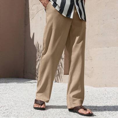 Pantaloni casual in lino a gamba dritta Manfinity Nomadique uomo, pantaloni versatili di moda, pantaloni bianchi uomo