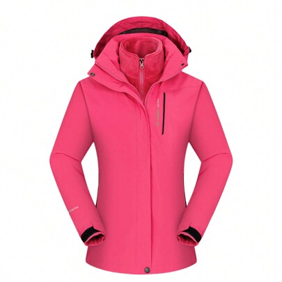 1 set Giacca softshell nera 3 in 1 da donna per attività all'aperto, come montagna, sci, escursionismo, campeggio, con rivestimento antivento, imperme